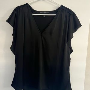 White House Black Market- Black Flutter sleeve blouse, silky polyester.